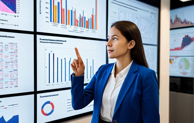 A professional female researcher in a modest business suit, standing in a vibrant, modern innovation lab. The lab features multiple screens displaying diverse data visualizations: one showing engineering schematics, another a neural network diagram, and a third an abstract artistic design. She gestures thoughtfully towards a large transparent display, her expression conveying deep insight and intellectual curiosity. The scene highlights the fusion of various disciplines and cross-disciplinary thinking. The subject is fully clothed in appropriate attire, safe for work, perfect anatomy, correct proportions, natural pose, well-formed hands, proper finger count, natural body proportions, professional photography, high quality, appropriate content, family-friendly.